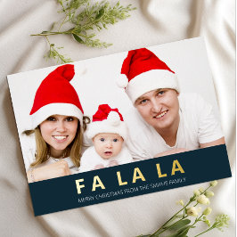 Tarjeta Festiva Con Relieve Metalizado Fa La La Blue Gold Navidades modernos foto