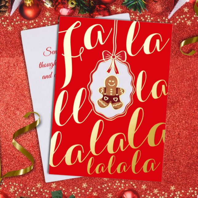 Tarjeta Festiva Con Relieve Metalizado Fa La La Gingerbread man Foil Holiday Card Red (Subido por el creador)