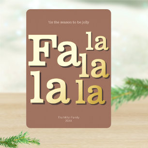 Tarjeta Festiva Con Relieve Metalizado Fa La Mocha Simple Typography Gold