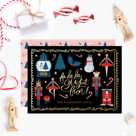 Tarjeta Festiva Con Relieve Metalizado Fa La Oh Qué Navidades Divertidos Caracteres Nutcr