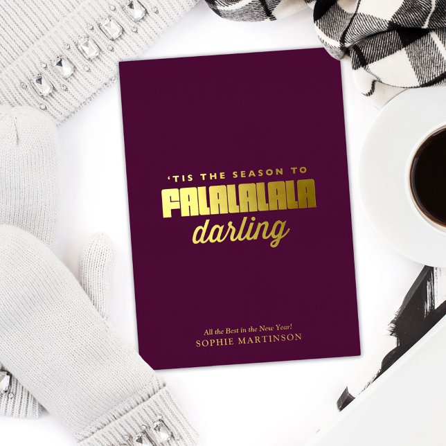 Tarjeta Festiva Con Relieve Metalizado Falalalala Darling (Falalalala Darling Holiday Card with real foil-FRONT)