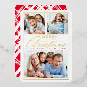 Tarjeta Festiva Con Relieve Metalizado FAMILIA 3 FOTO diversión caligrafía elegante guión