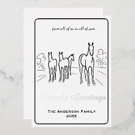 Tarjeta Festiva Con Relieve Metalizado Familia de Caballo Salvaje Minimalista Personaliza
