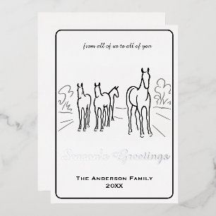 Tarjeta Festiva Con Relieve Metalizado Familia de Caballo Salvaje Minimalista Personaliza