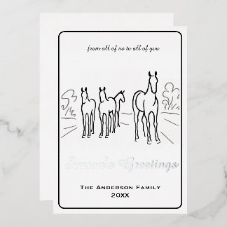Tarjeta Festiva Con Relieve Metalizado Familia de Caballo Salvaje Minimalista Personaliza