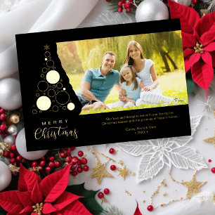 Tarjeta Festiva Con Relieve Metalizado Familia de fotos de árbol de Navidad de lujo de mo