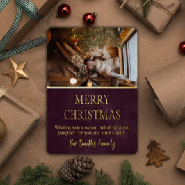 Tarjeta Festiva Con Relieve Metalizado Familia de Navidades minimalistas elegante