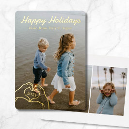 Tarjeta Festiva Con Relieve Metalizado Familia de Personalizados de las manos del corazón