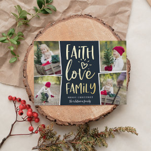 Tarjeta Festiva Con Relieve Metalizado Familia Faith Love   COLLAGE DE FOTOS