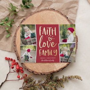 Tarjeta Festiva Con Relieve Metalizado Familia Faith Love COLLAGE DE FOTOS