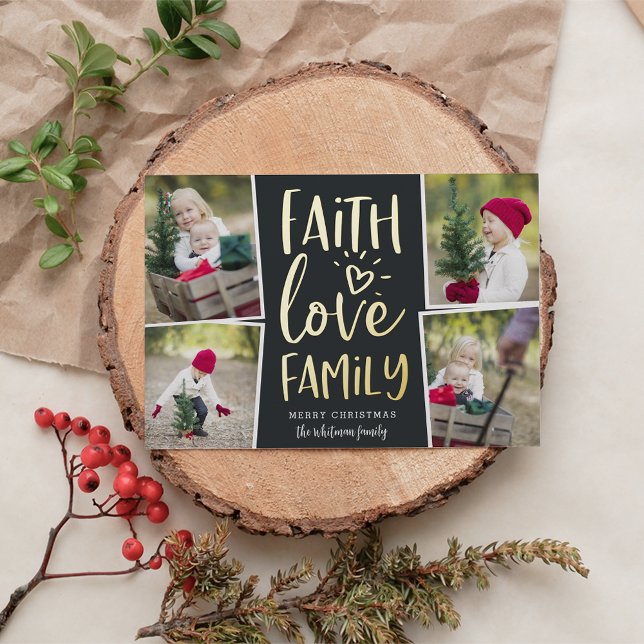 Tarjeta Festiva Con Relieve Metalizado Familia Faith Love | COLLAGE DE FOTOS (Subido por el creador)