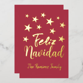 Tarjeta Festiva Con Relieve Metalizado Familia Feliz Navidad moderna de Navidades de oro