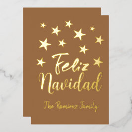 Tarjeta Festiva Con Relieve Metalizado Familia Feliz Navidad moderna de Navidades de oro