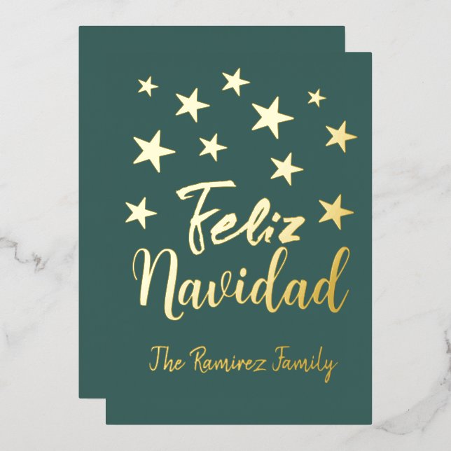 Tarjeta Festiva Con Relieve Metalizado Familia Feliz Navidad moderna de Navidades de oro (Anverso/Reverso)