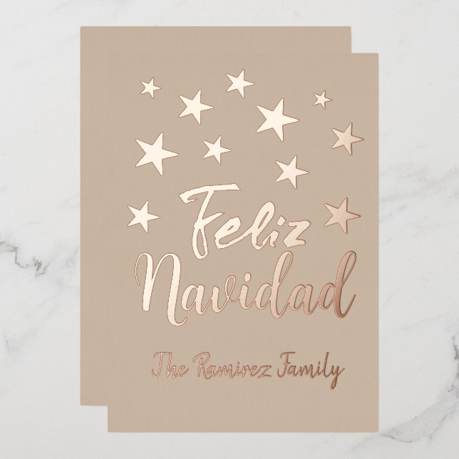 Tarjeta Festiva Con Relieve Metalizado Familia Feliz Navidad moderna de Navidades de oro (Anverso/Reverso)