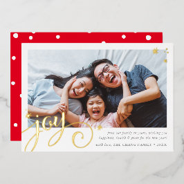 Tarjeta Festiva Con Relieve Metalizado FAMILIA FOTO diversión elegante caligrafía JOY gol