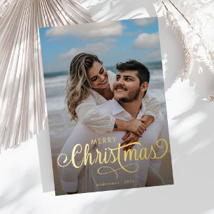 Tarjeta Festiva Con Relieve Metalizado Familia navideña moderna Famoso nombre franjas