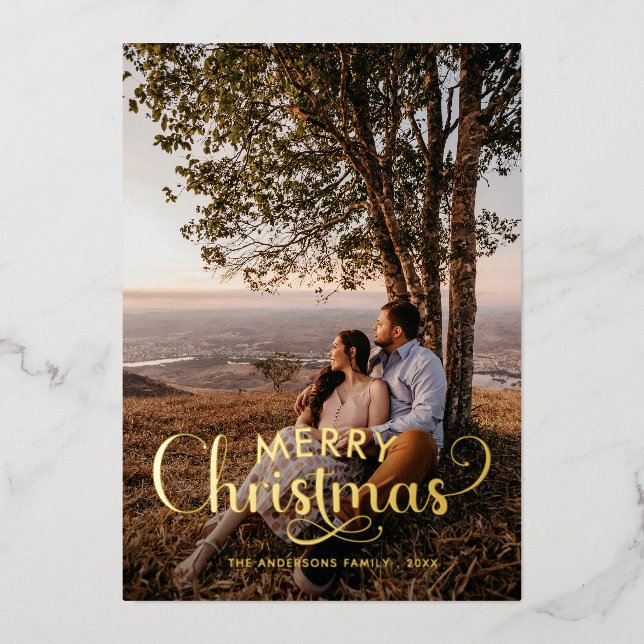 Tarjeta Festiva Con Relieve Metalizado Familia navideña moderna Famoso nombre Tartán Ho (Anverso)