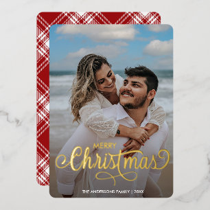 Tarjeta Festiva Con Relieve Metalizado Familia navideña moderna Feliz nombre artístico Ta