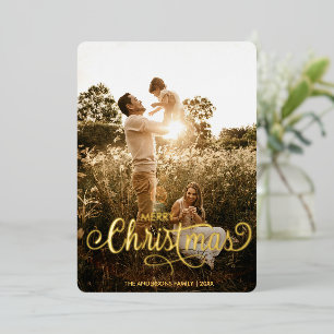 Tarjeta Festiva Con Relieve Metalizado Familia navideña moderna Feliz nombre artístico Ta