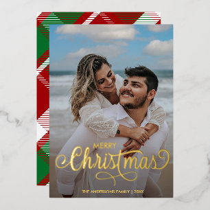 Tarjeta Festiva Con Relieve Metalizado Familia navideña moderna Feliz nombre artístico Ta