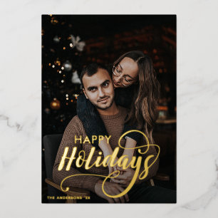 Tarjeta Festiva Con Relieve Metalizado Familia navideña moderna Feliz nombre artístico Ta