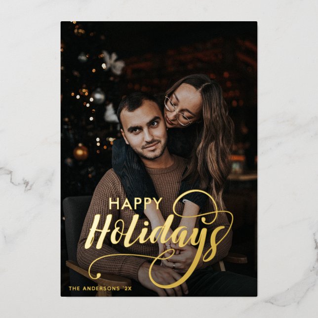 Tarjeta Festiva Con Relieve Metalizado Familia navideña moderna Feliz nombre artístico Ta (Anverso)