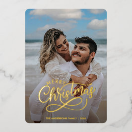 Tarjeta Festiva Con Relieve Metalizado Familia navideña moderna Feliz nombre artístico Ta