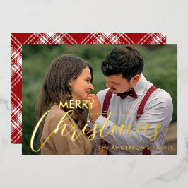 Tarjeta Festiva Con Relieve Metalizado Familia navideña moderna Feliz nombre artístico Ta