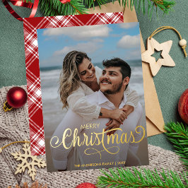 Tarjeta Festiva Con Relieve Metalizado Familia navideña moderna Feliz nombre artístico Ta