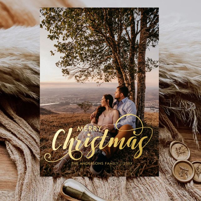 Tarjeta Festiva Con Relieve Metalizado Familia navideña moderna Feliz nombre artístico Ta (Subido por el creador)