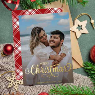 Tarjeta Festiva Con Relieve Metalizado Familia navideña moderna Feliz nombre artístico Ta