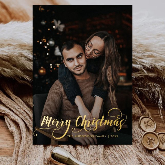 Tarjeta Festiva Con Relieve Metalizado Familia navideña moderna Feliz nombre artístico Ta (Subido por el creador)