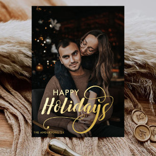 Tarjeta Festiva Con Relieve Metalizado Familia navideña moderna Feliz nombre artístico Ta