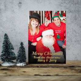 Tarjeta Festiva Con Relieve Metalizado Familia personalizado Foto Feliz nombre de Navidad