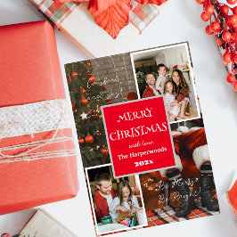 Tarjeta Festiva Con Relieve Metalizado Familia simple y elegante Feliz Navidad 2 Foto