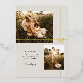 Tarjeta Festiva Con Relieve Metalizado Familia Sweet Bow + Amistad Moderno Dos Fotos