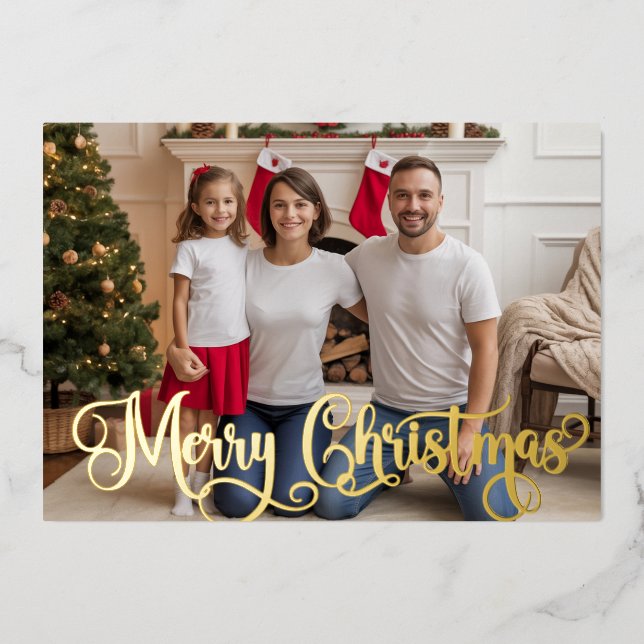 Tarjeta Festiva Con Relieve Metalizado Family Festive Photo Foil Holiday, Christmas Card (Anverso)