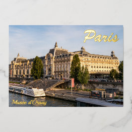 Tarjeta Festiva Con Relieve Metalizado Famoso Museo de Orsay - París, Francia, Europa
