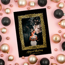 Tarjeta Festiva Con Relieve Metalizado Fancy Frame Married Christmas Black Photo