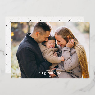 Tarjeta Festiva Con Relieve Metalizado Fancy Script Photo "Happy New Year"