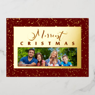 Tarjeta Festiva Con Relieve Metalizado Fancy Starts Photo Merriest Christmas Typography