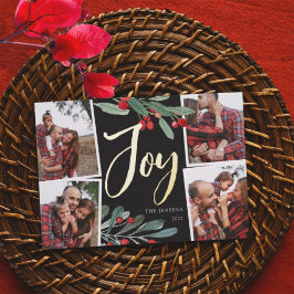 Tarjeta Festiva Con Relieve Metalizado Farmhouse Holly | Navidades multifotográficos