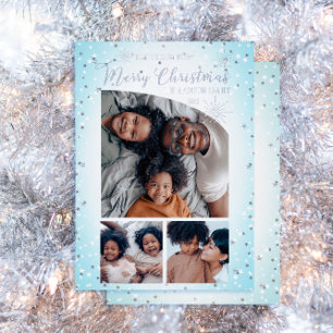 Tarjeta Festiva Con Relieve Metalizado Faux Purpurina TaperTop 3 Photo Merry Christmas