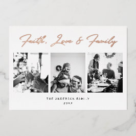 Tarjeta Festiva Con Relieve Metalizado Fe de la escritura de oro, amor y Navidades famili