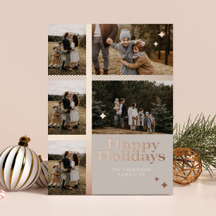 Tarjeta Festiva Con Relieve Metalizado Felices Fiestas 5 Fotografía Familiar Collage
