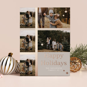 Tarjeta Festiva Con Relieve Metalizado Felices Fiestas 5 Fotografía Familiar Collage
