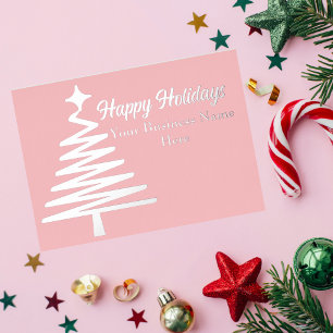 Tarjeta Festiva Con Relieve Metalizado Felices Fiestas Árbol Rosa Cálido