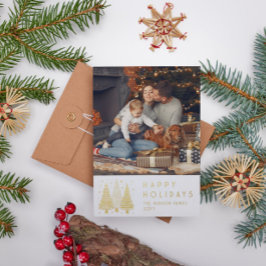 Tarjeta Festiva Con Relieve Metalizado Felices Fiestas Árboles de Navidad Simple Foto