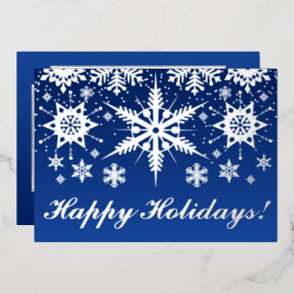 Tarjeta Festiva Con Relieve Metalizado Felices Fiestas con Copos de Nieve Hoja de Plata R